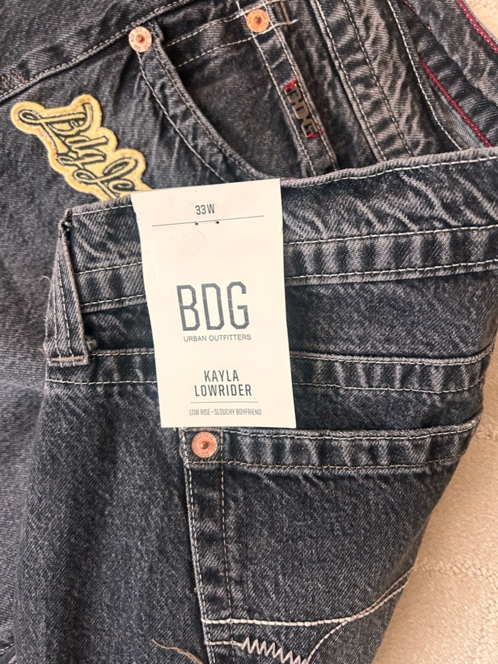 BDG Black Washed Patchwork Tiger Jeans - Picture 5 of 7